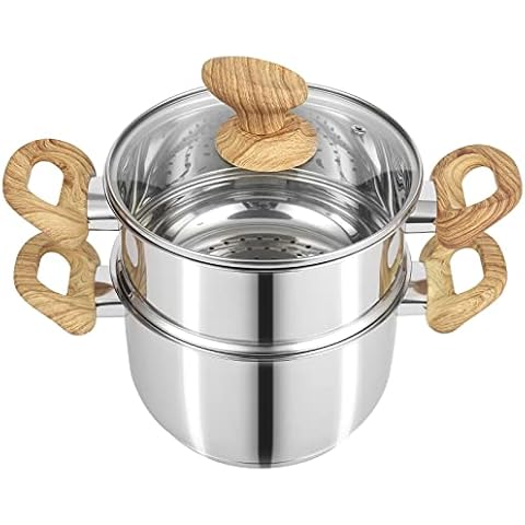 2 Tier Stainless Steel Steamer Pot For Cooking , Food Steamer, Vegetable Steamer Cooker, Steamer Cookware Pot/Saucepan with Glass Lid Cover