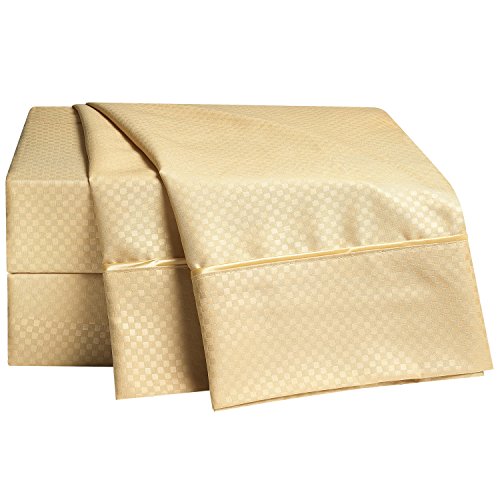 Clara Clark 1800 Collection Embossed Checkerboard Design 4-Piece Bed Sheet Set, Full, Camel