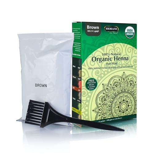 HEMANI Hena de cabelo orgânico 100 g (100 g) 100% natural - escova aplicadora + luvas incluídas (mar