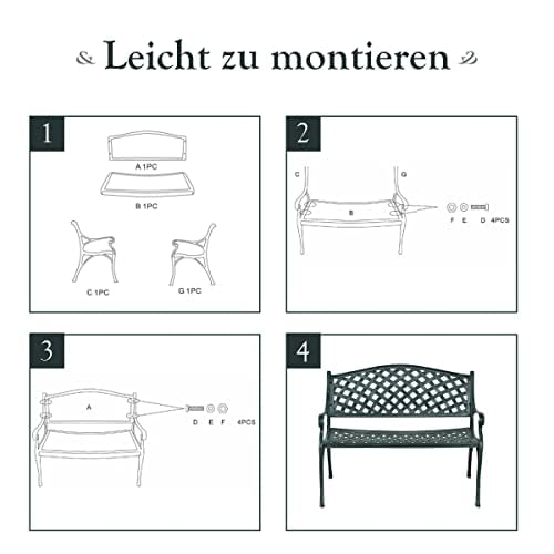 Generisch Panchina da giardino in alluminio, bronzo, 103 x 61 x 82 cm