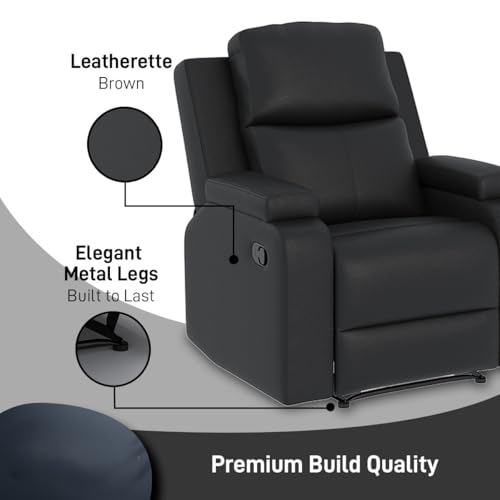 Image of Amazon Brand - Solimo Emerald | Single Seater Sofa Recliner | Manual Recliner (Leatherette Black)
