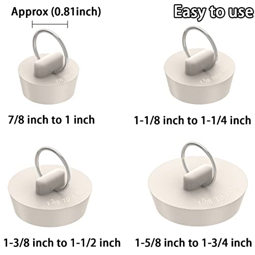 Arcimatto Bathtub Drain Stoppers, 4 Pieces Rubber Sink Stopper Set Bath Tub Plug Kitchen Bathroom Laundry Bar Water Stopper Seal With Hanging Ring For Shower Faucet Cover (White) #TOP1