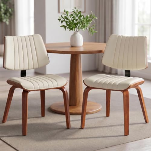 Image of Dining Chairs Set of 2,Mid Century Modern Walnut Kitchen Chairs,Beige