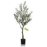 TONAHUTU Artificial Olive Tree, 4FT Fake Olive Plant in Pot Large Faux Olive 5 Branches and Fruits S