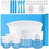Silicone Resin Measuring Cups Tool Kit-Easy Clean Reusable 600ml, 250ml&100ml Silicone Cups,Transfer