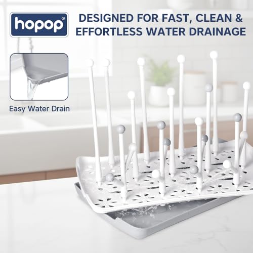 Image of Hopop Plastic Baby Bottle Drying Rack | Portable & Compact Bottle Drying Rack with Detachable Water Drip Tray | Holds Upto 6 Bottles and Accessories | BPA Free Efficient Baby Care Essential | White