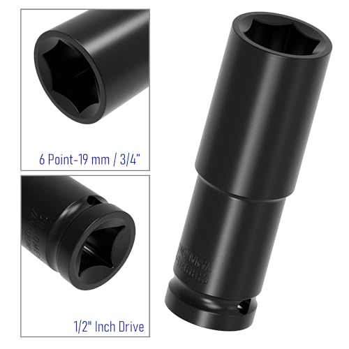 Image of 1 /2 inch Inch Drive by 19mm(3 /4 inch) Deep Impact Socket, Heat-Treated CR-V Steel 3 Inch Length, 6-Point Metric Sizes