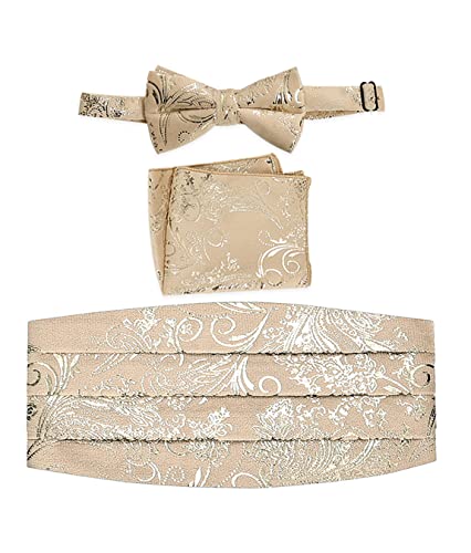 Gioberti Kids/Boys' Adjustable Satin And Paisley Cummerbund Set With Formal Bow Tie and Pocket Square
