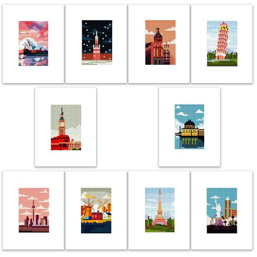 ThxMadam 10 Pcs Wahrzeichen Small Diamond Art Set, Mini Diamond Painting Kits for Adults Beginners, Wahrzeichen Diamond Painting Pictures, Gem Art for Home Wall Desktop Decor, 20 * 15cm