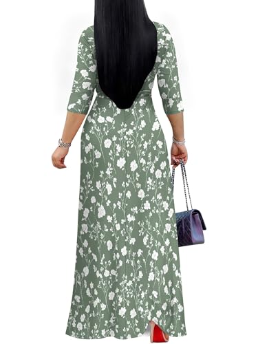 Image of SUZONANA Plus Size Dresses for Women Floral Print Maxi Dress Flowy 3 /4 Sleeve with Belt