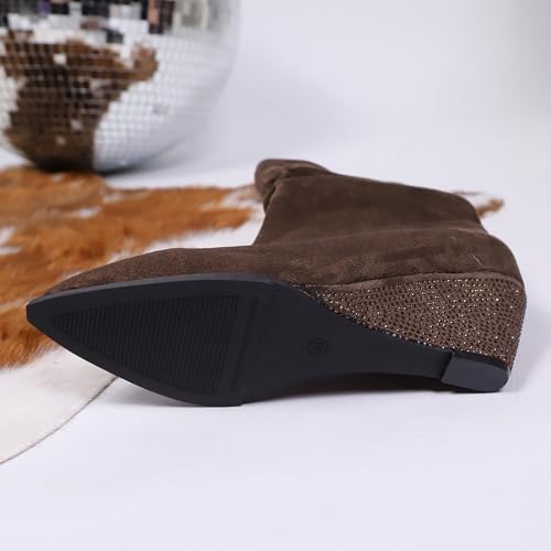 Bottes courtes confortables hiver à talon épais compensé et strass - 7