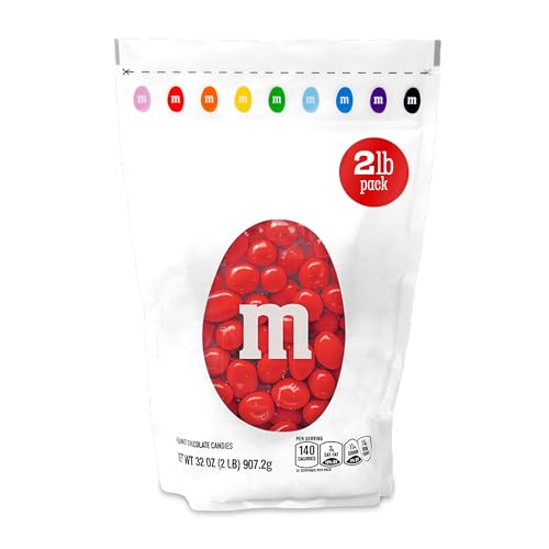 M&M’S WORLD Peanut Red Chocolate Candy 2lb Resealable Pack for Graduation Wedding 4th of July Candy Buffet Birthday Parties Candy Bar and Edible Decoration