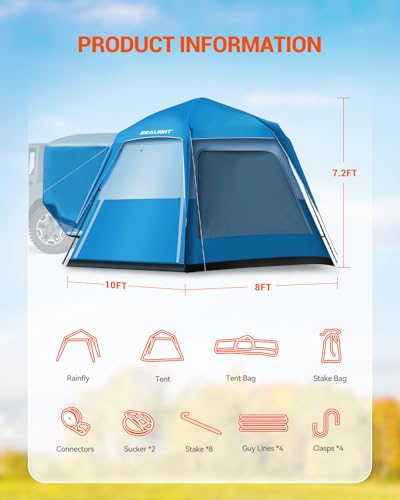 SEALIGHT 4-6 Person SUV Tent for Family Camping & Road Trips - Instant Setup Double Layer Waterproof Car Tent with Storage Bag, PU3000mm Rainfly for All-Weather Use(10x8x7.2FT) - Image 3