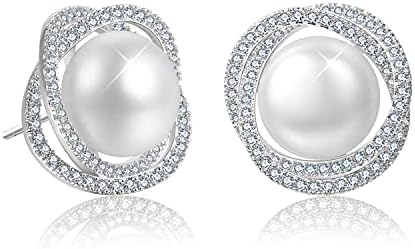Real Pearl Earrings Studs for Women Girls,14K White Gold Plated S925 Sterling Silver Earrings,10-11mm