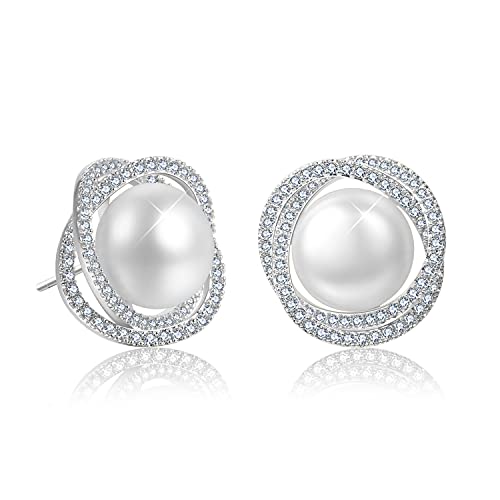 Real Pearl Earrings Studs For Women Girls,14K White Gold Plated S925 Sterling Silver Earrings,10-11Mm #TOP4