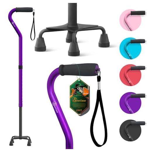 BeneCane Walking Stick Quad Cane for Men and Women,Adjustable Walking Cane with 4-Pronged Base for Extra Stability,Offset Soft Cushioned Handle for Men & Women