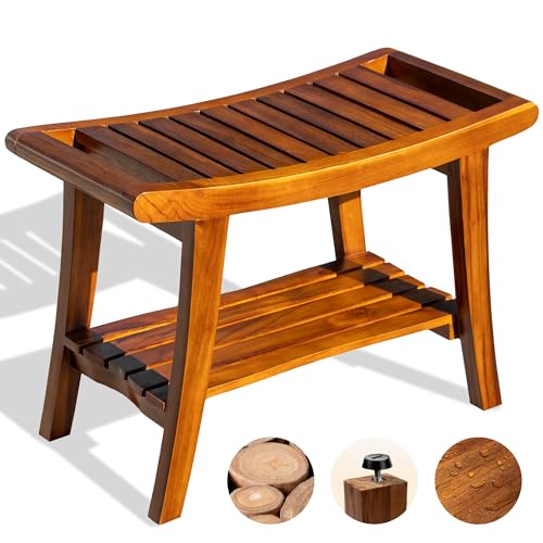 Teak Shower Bench, Teak Shower Stool, Teak Bench for Shower, Teak Shower Seat, Teak Wood Shower Bench, Teak Shower Bench for Inside Shower, Teak Shower Chair, Fully Assembled - 25 inch - Zionathan