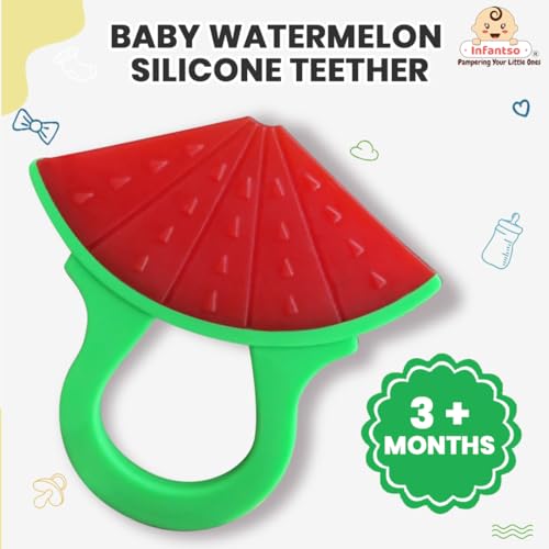 Image of Infantso Non-Toxic Food-Grade Soft Silicone Baby Teether, BPA-Free for Pain-Relief Easy Teething, Teether for 2+ Months Babies (Watermelon)