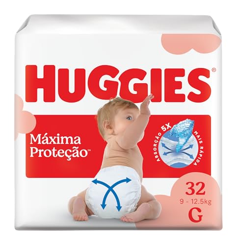 Fralda Descartável Huggies Máxima Proteção Tamanho G 32 unidades – Nova fralda Supreme Care aberta com tecnologia Xtra-Flex, canais em X que se adaptam aos movimentos e máxima proteção sem fralda caída (embalagem pode variar)