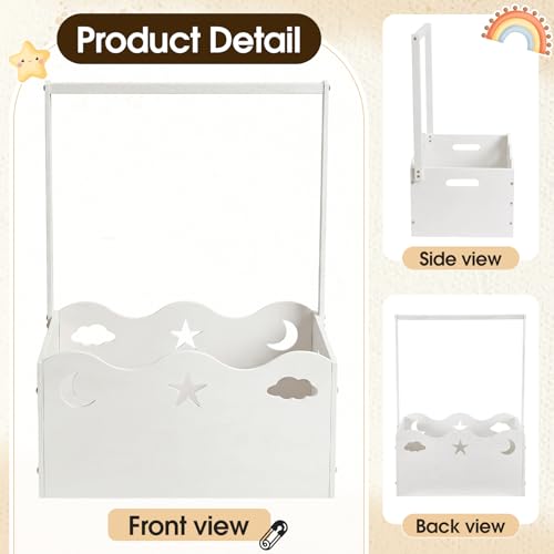 Image of Suzile Baby Shower Basket Wooden Crate Closet Storage with Handle Baby Registry Hamper Pregnancy Gift for New Parent(Moon, Stars, Clouds,White)