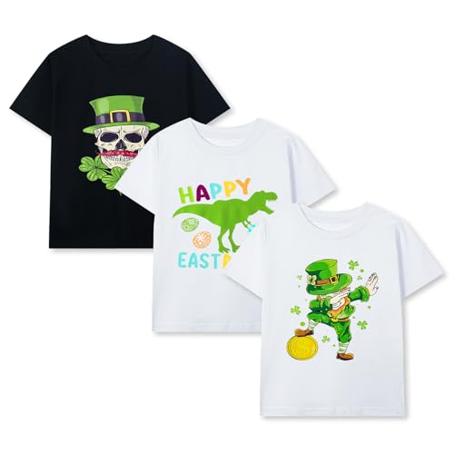 Image of HILEELANG Kids Boy Basic Plain Cotton T-Shirts Short Sleeve Crew Neck Summer Tees 4packs 6-12 Years
