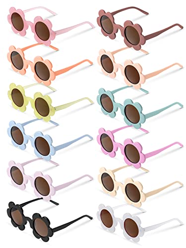 Kanayu 12 Pairs Summer Adults Flower Sunglasses 5. 71 Inch Round UV Protection Colorful Flower Eyewear for Women Party Gifts