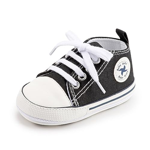 Image of Baby Boys Girls Star High Top Sneaker Soft Anti-Slip Sole Newborn Infant First Walkers Canvas Denim Shoes