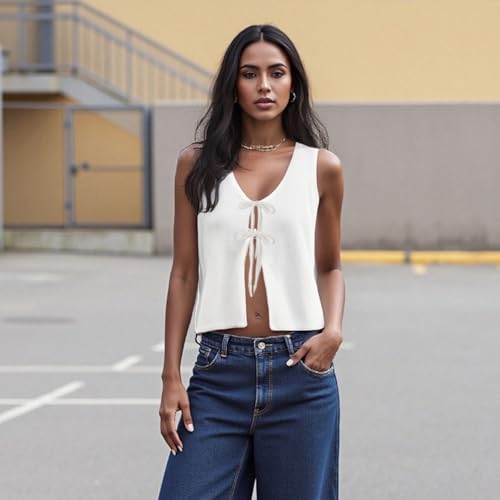 Womens Vintage Knittd Tank Y2k Vest Crop Top Sleeveless V-Neck Open Front Button Crochet Knit Vests Versatile Tops3