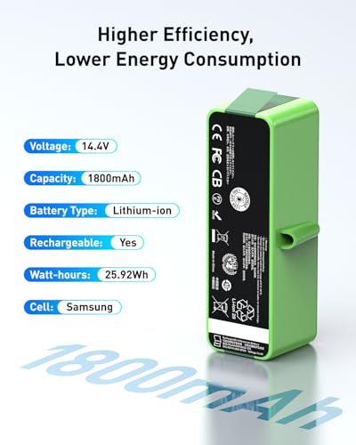 Image of 1800Li Replacement Battery for iRobot Roomba, Imported battery Replacement for Roomba 900 800 700 600 Series, for 960 965 970 980 981 801 805 850 860 877 890 891 895 780 790 614 615 640 665 670 675