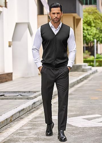 COOFANDY Men's Sweater Vest V Neck Casual Sleeveless Knitted Button Cardigan Vest4