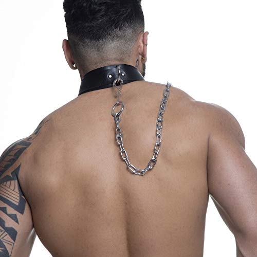 Coleira Em Couro Vegano Com Guia Resistente