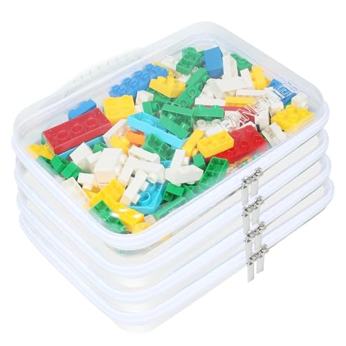 Image of 4Pack Zippered Hard Pouch, Clear Hard Shell Zipper Case, Clear Plastic Pouches Travel Bags for Kids, Storage for Building Blocks, Puzzles, Cosmetics, Crafting Supplies