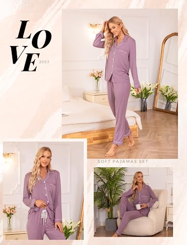 Leikar Womens Button Down Pajama Sets Long Sleeve Shirt And Pajama Pants Soft Pjs Lounge Sets S-Xxl Violet #TOP3