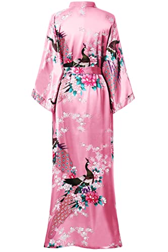 Image of BABEYOND Women's Kimono Robe Long Satin Robes with Peacock and Blossoms Printed Kimono Nightgown