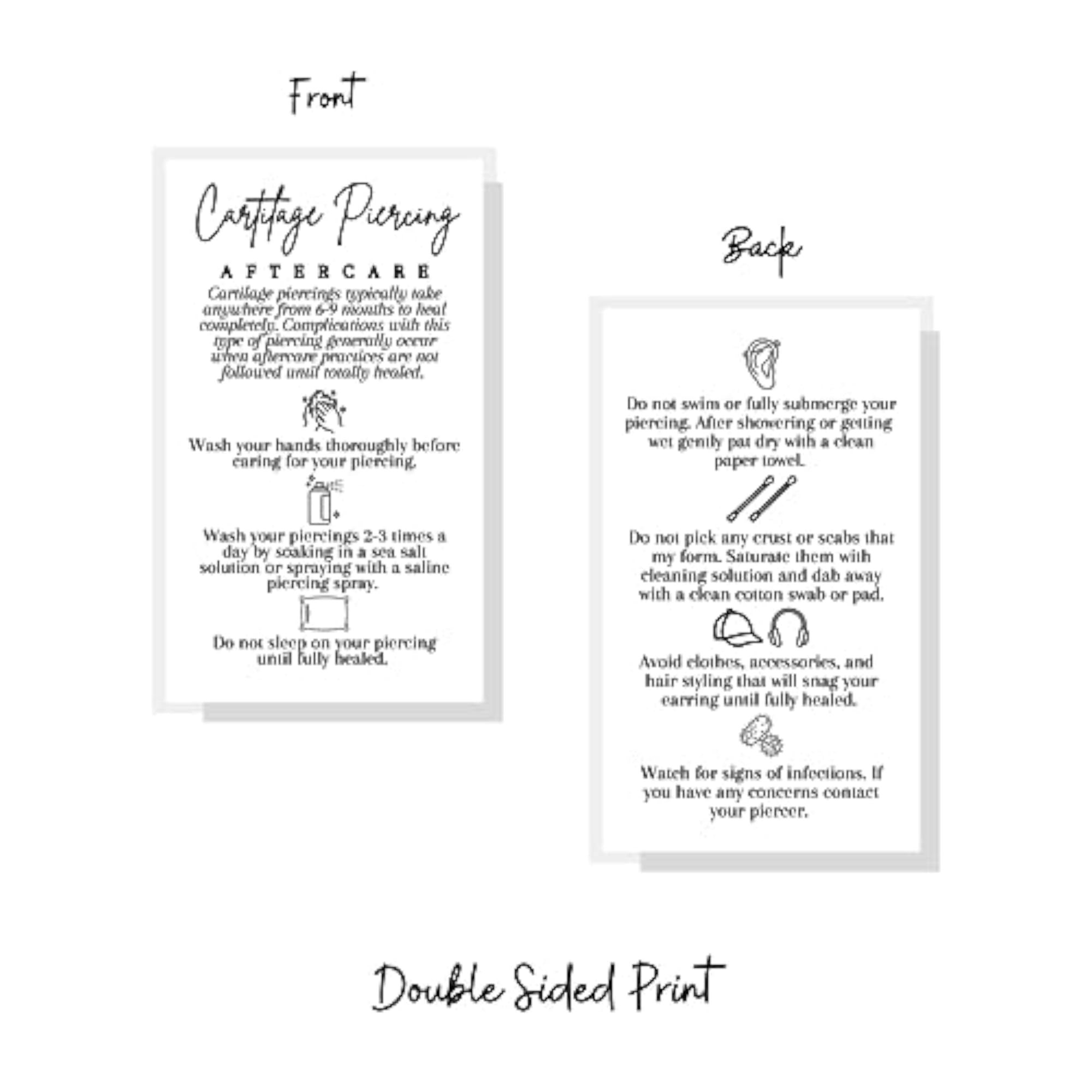 Cartilage Piercing Care Cards for Jewelry Maintenance