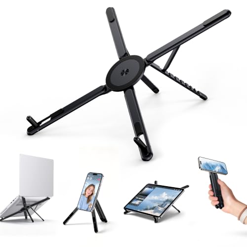 Portable Laptop Stand, 3-in-1 Magnetic Foldable Adjustable, for Desk（Black）