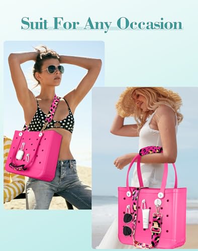 Image of Bag Strap Charms Crossbody for Bogg Bag Accessories - Shoulder Strap Neoprene Luggage Handle Wrap for Suitcase & 2 Key Holders Pink Leopard