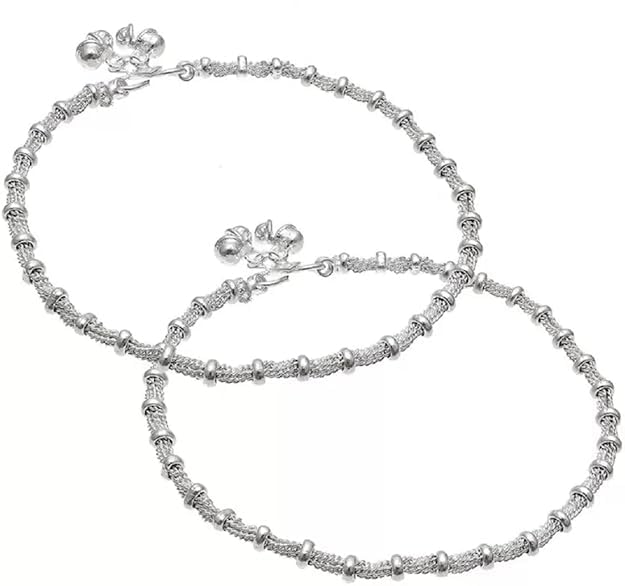 Crystal Girls Women's Silver Plated & Brass Stylish Anklets Payal Ghungroo (Pack Of 2)-image-1