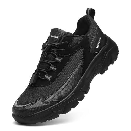 WEDXDEW Zapatillas Cómodas Ancho Especial Zapatos para Pies Hinchados Hombre Anchos de Sin Cordones Deportivas Running(Black,47 EU)