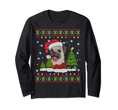 Pug Dog Ugly Christmas Sweater Gift for Dog Lovers Manga Larga