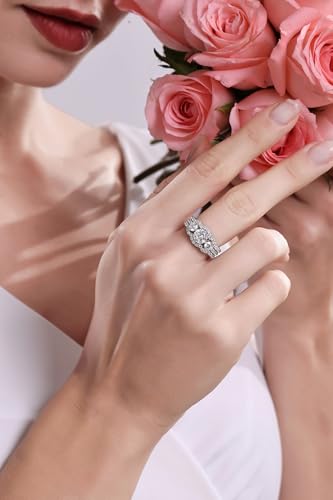 Moissanite Wedding Ring Set for Women, 1.8CT D Color VVS1 Clarity Round Brilliant Cut 3 Stone Moissanite Ring with Certificate Sterling Silver Jewelry for Engagement Bridal Travel3