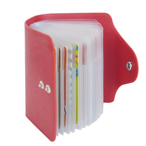 IHIGOGOFA Credit Card Holders Soft Genuine Leather Compact Wallet ID Bank Card Case Purse 40 Thickening Durable Plastic Insert Sleeves (Red)