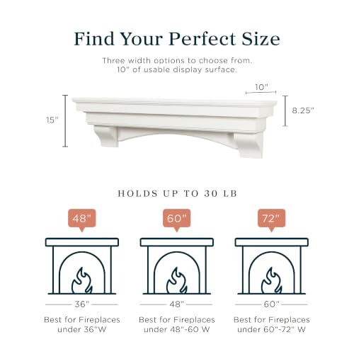 Image of MANTELSDIRECT Mantels Direct Salem Wood Mantel Shelf with Arched Corbels - White 72 Inch | Wooden Rustic Wall Mounted Shelf from Pine Wood - Perfect for Fireplaces, TVs & Decor