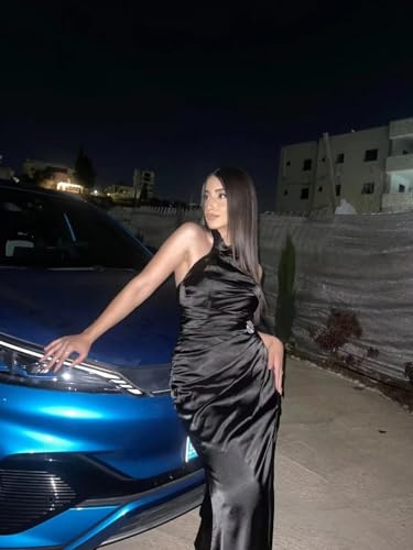 Mermaid Halter Bridesmaid Dresses Long Satin Prom Dresses Pleated Formal Evening Party Gown with Slit4