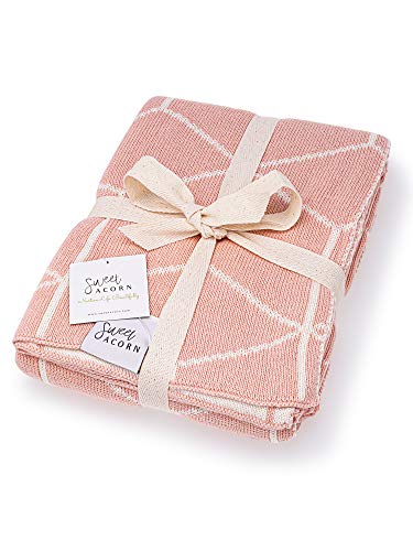 Image of Sweet Acorn Knit Baby Blanket in Geometric Pattern, Organic Cotton Blankets for Crib or Stroller, Receiving Blankets - Dahlia Pink
