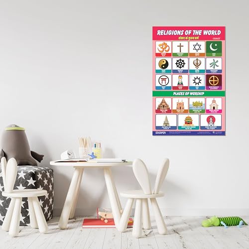 Image of ESCAPER Religions of the World Educational Charts for Kids, Charts for Kids Learning (11.5 x 17.5 inches), Kids Study Material, Kids Learning Books, Educational Posters