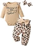 3Pcs Infant Baby Girl Clothes Long Sleeve Ribbed Ruffled Letter Romper Pants Headband Outfit Set