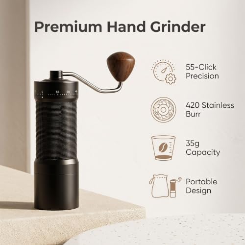 Manual Coffee Grinder, 55 Adjustable Levels Burr Coffee Grinders for Home — view 7