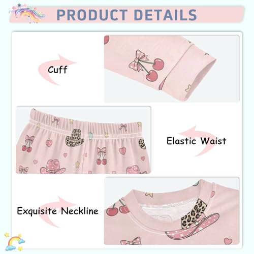 Pajama Sets Long Sleeve Cowboy Hats Hearts Cherry Bow Soft Comfy Sleepwear 2 Piece PJS 3-8T4