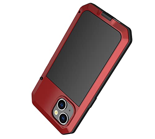 Marrkey for iPhone 14 Case, 360 Full Body Protective Cover Heavy Duty Shockproof [Tough Armour] Aluminum Alloy Metal Case with Silicone Built-in Screen Protector for Apple iPhone 14 6.1 Inch - Red - Thumbnail 6
